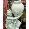 Fantastic Painted Cast Iron Girl With Jug Statue