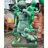 Painted Cast Iron Girl With Cat Statue