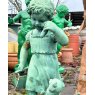 Painted Cast Iron Girl With Cat Statue