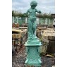 Fabulous Large Painted Cast Iron Boy With Fruit On Plinth Statue