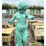 Fabulous Large Painted Cast Iron Boy With Fruit On Plinth Statue