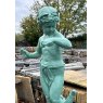 Fabulous Large Painted Cast Iron Boy With Fruit On Plinth Statue