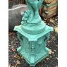 Fabulous Large Painted Cast Iron Boy With Fruit On Plinth Statue