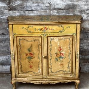 Fabulous vintage hand painted Pine serpentine cabinet, colours & flowers in abundance. Available in s...